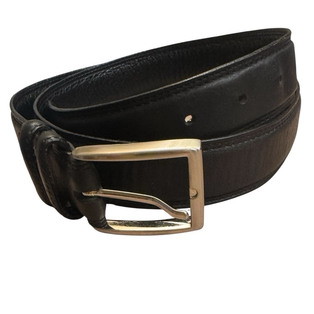 NWOT LEATHER HAND MADE Men’s Hand Polished Buckle Belt Black SZ 36 Luxury EUC